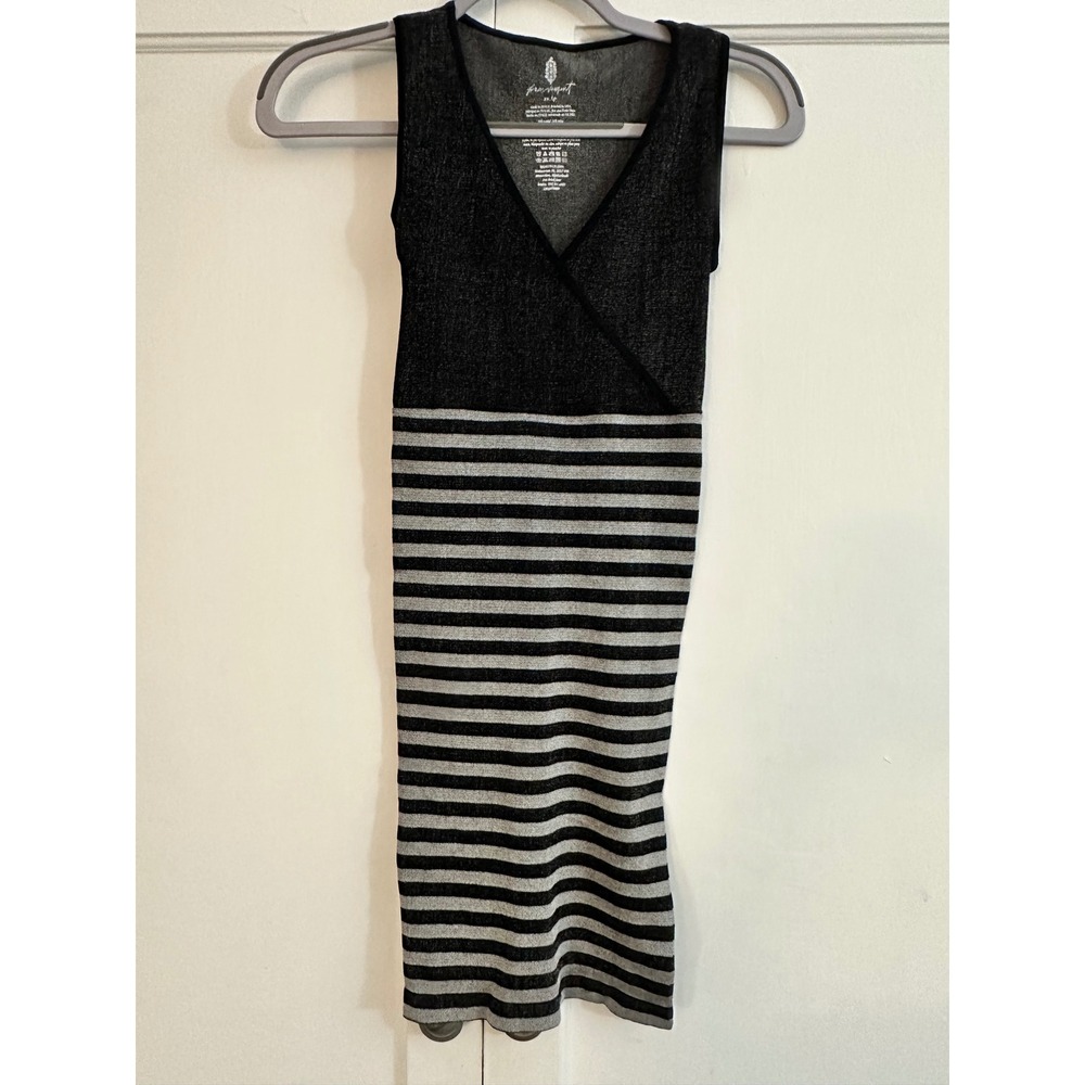 Free People Black Grey Stripe V-Neck Sleeveless Knit Midi Dress XS‎ TP